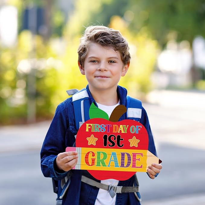 WaaHome First Day of School Chalkboard Sign - 8''x10'' First and Last Day of Preschool Kindergarten 1st Grade Sign Back to School Photo Prop Signs 15 Grades Supplies for Kids Girls Boys, Reusable