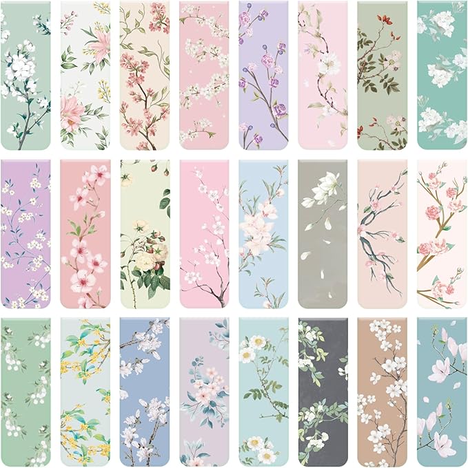 Hooqict 48 Pcs Bookmarks, Magnetic Bookmarks for Women, 24 Styles Floral Book Markers Magnet Book Marks Page Clips for Teachers Students Reading Book Lovers Gifts