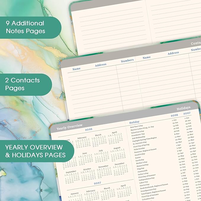 Pocket Planner 2026-2027 - 2026-2027 Pocket Calendar, 26-27 Planner Weekly and Monthly from Jul. 2026 - Jun. 2027, 6.3''×3.8'', Agenda Planners and Schedule Organizer with Pen Loop, 2 Bookmarks, Banded - Green