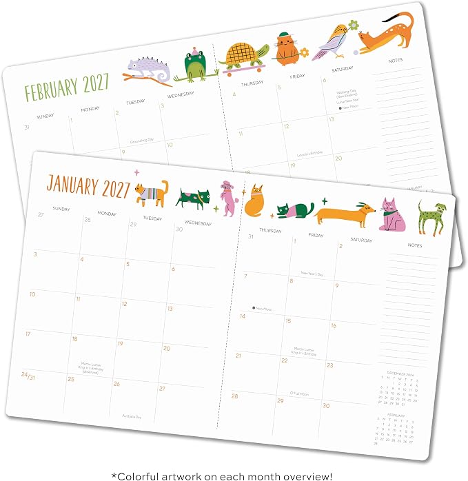 High Note 2027 Monthly Planner, 17-Month Planner: August 2026 – December 2027, 7.75" x 9.75", Furry Friends with Flexible Cover, Gold Foil, Project & Goal Planning Pages