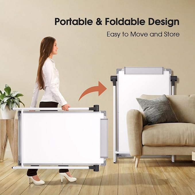 MaxGear Double Sided Whiteboard with Stand, 36" x 24" Large Dry Erase Easel Whiteboard, Height Adjustable Aluminum Alloy Frame, Portable White Board for Office Classroom Teaching