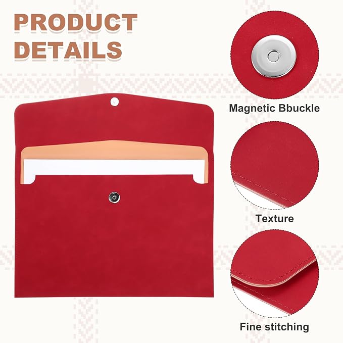 PATIKIL 2Pcs PU Leather File Folders, 13x9 A4 Document Holder Waterproof Envelope Folder with Snap Closure, Portable Portfolio Organizer Case for Paper Receipt, Black/Red