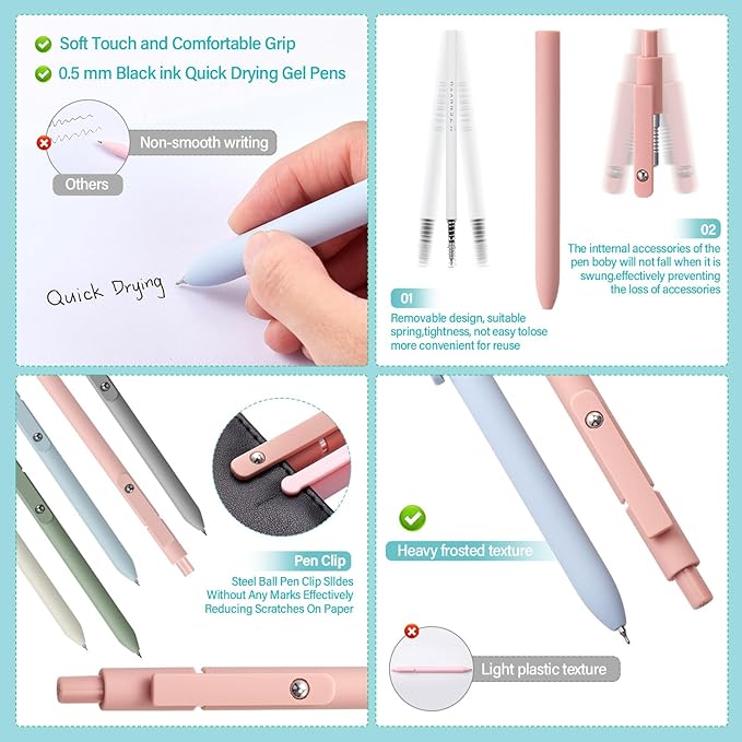 Jutom 39 Pcs Aesthetic Book Annotation Kit Highlighter with Pencil Case Bag Gel Pen Transparent Sticky Note Taking Bible Study College School Supplies(Khaki,Cute Style)