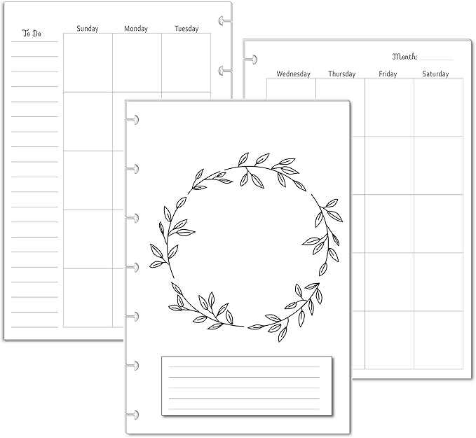Undated Monthly Calendar Refills for Letter, Junior, Classic, Skinny, Mini size Discbound Planners Fİtts Happy Planners Levenger Circa TUL Staples Arc Notebook Office (7-Disc, 4.6"x7", Floral)