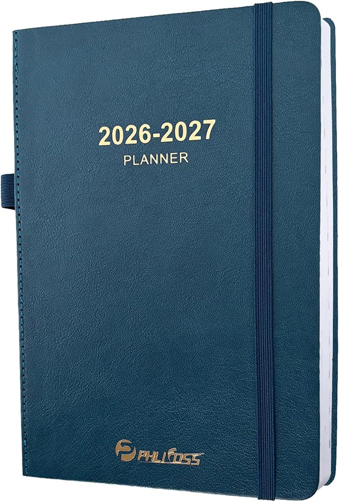Daily Planner 2026-2027, One Page Per Day, Academic Calendar (July 2026 - June 2027), Appointment Book with Time Slots and Monthly Tabs, 5.7" x 8.25", Pocket, Leather Cove (Blue)