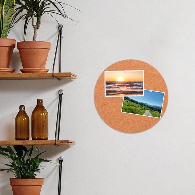 EXCEART Natural Cork Bulletin Board Set 12 Inch Round Self Adhesive Memo Surface for Office Wall Organization Photo Display and DIY Craft Projects