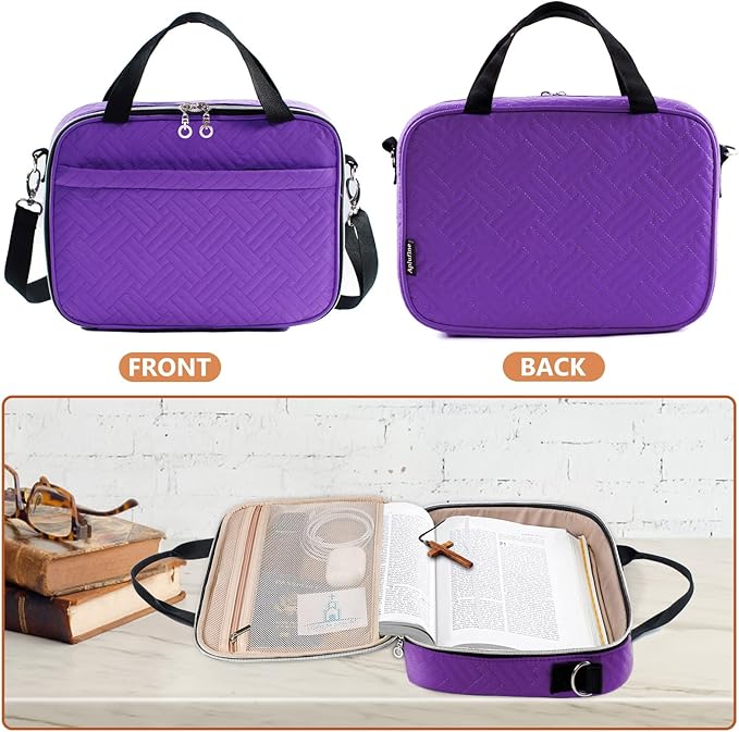 Aplufine Large Bible Case for Women-Bible Covers-Bible Carrying Case-Book Bags and Totes for Women with Detachable Shoulder Strap, Bible Gift