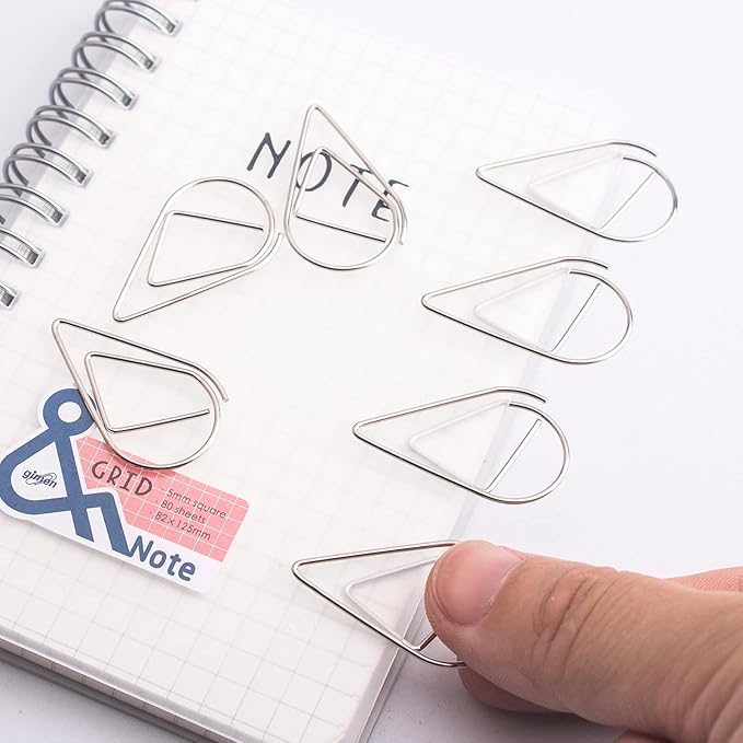 100 Pieces Silver Cute Paper Clips Medium, Smooth Stainless Steel Drop-Shaped Wire Paperclips for Office Supplies Wedding Women Girls Kids Students by VENCINK (1.3 inch/33 mm)