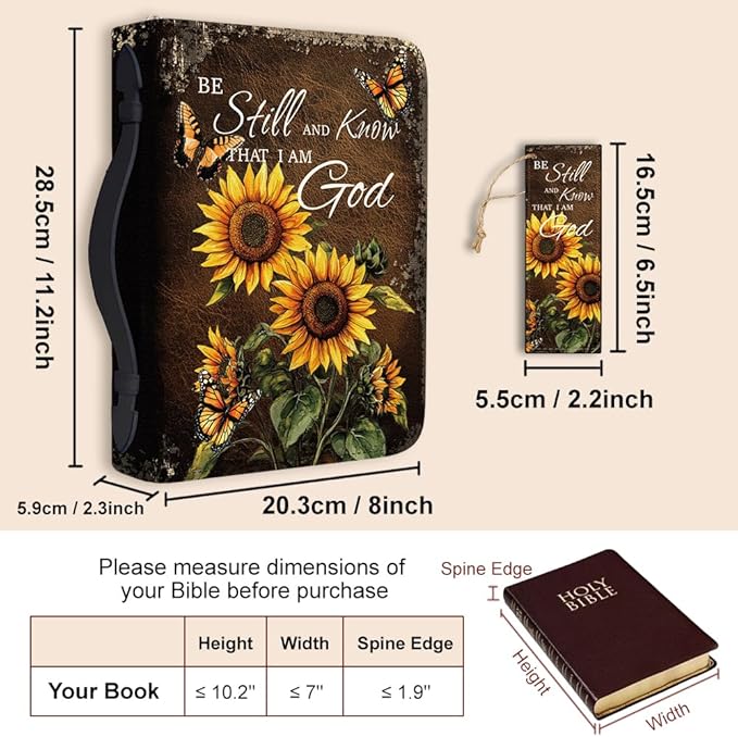 Bible Cover PU Leather Bible Case with Bookmark Sunflower Butterfly Bible Carrying Case for Women Men Christian Bible Note Books Carrying Accessories 20.5x28x5.5cm
