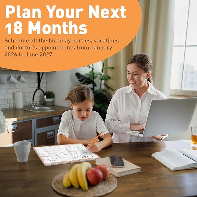 S&O Soft Seasons Wall Calendar from January 2026-June 2027 - Tear-Off Monthly Calendar - 18 Month Academic Wall Planner - Hanging Organizer to Track Anniversaries & Appointments - 13.5"x10.5”in
