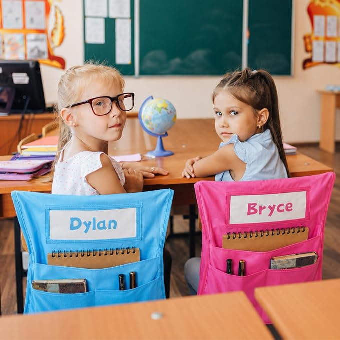 36pcs for Classroom 16.3x19.7inch Classroom Chair Pockets with Name Tag 3 Pockets Chair Organizer for Teacher Student School Office(Rainbow)