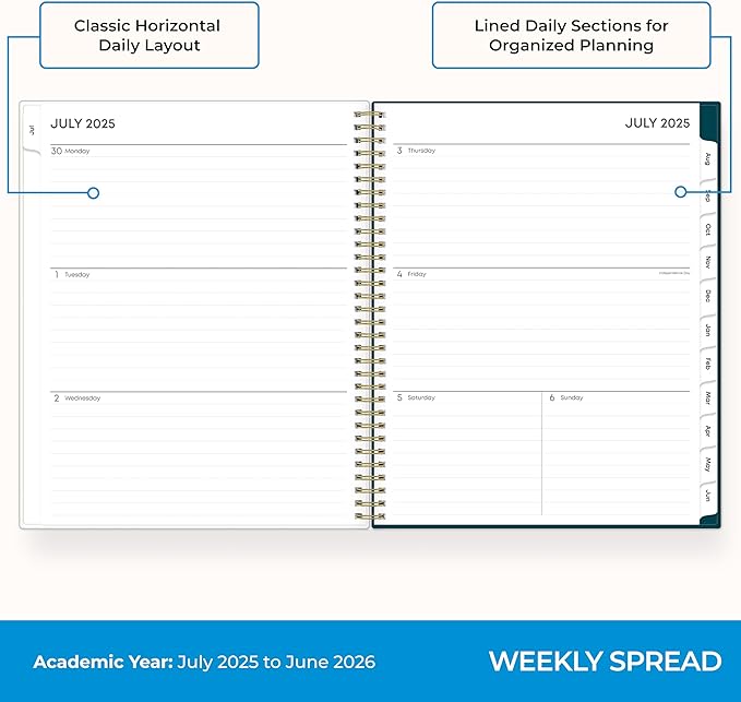 Blue Sky 2025-2026 Weekly and Monthly Academic Year Planner Calendar, July 2025 - June 2026, 5.875" x 8.625", Frosted Flexible Cover, Wirebound, Laminated Tabs, Greta