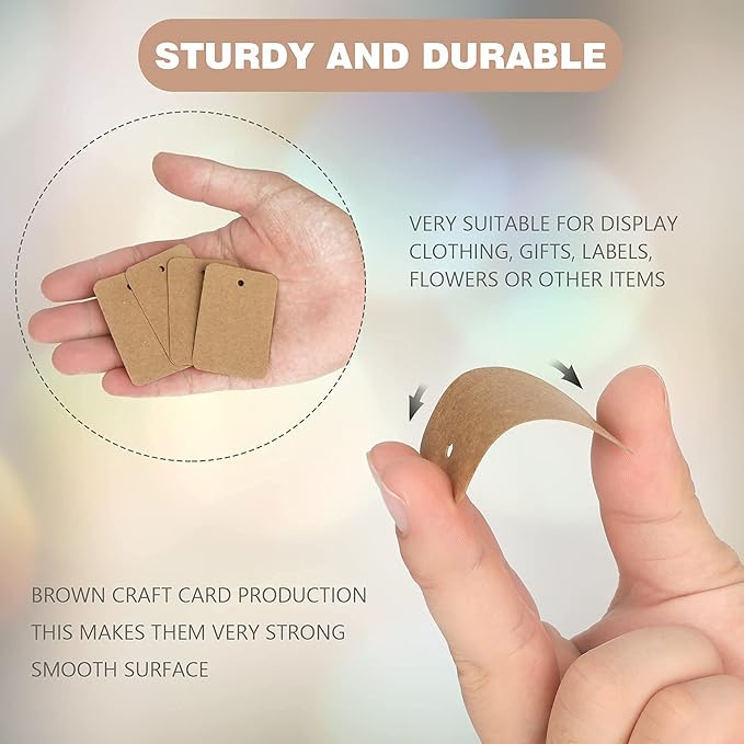 jijAcraft 1000Pcs Price Tags, Brown Clothing Tags for Retail, Small Kraft Paper Labels for Labeling Price, Size, Number, Writable Blank Tag for Business Supplies Selling Jewlry, Clothes (1.9" X 1.4")