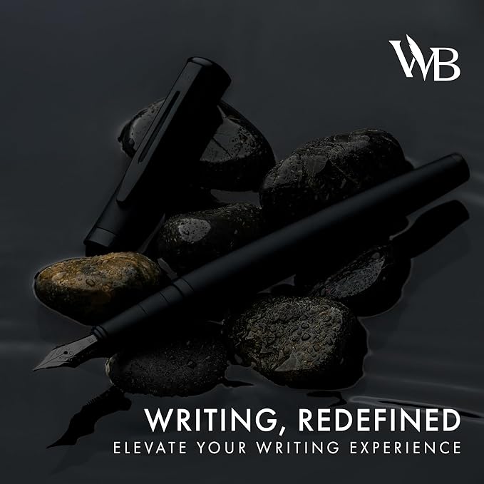 Wordsworth & Black Fountain Pen Set, 18K Gilded Medium Nib, Includes 24 Pack Ink Cartridges, A Refill Converter & Gift Pouch, Calligraphy, [All Black], Perfect for Men & Women