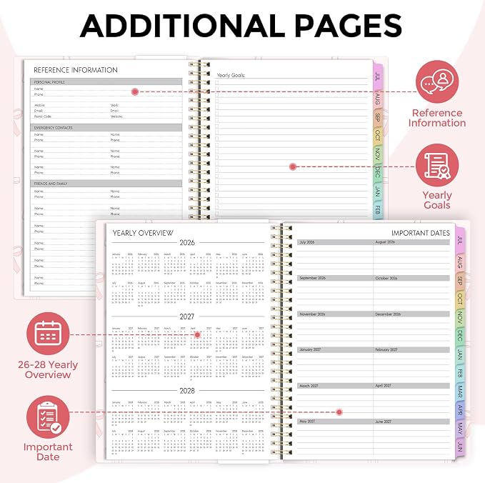 SKYDUE 2026-2027 Monthly and Weekly Academic Planner, July 2026-June 2027, 8.5"x11", Agenda Calendar with Colorful Tabs and Storage Pocket, Ideal for School Office Supplies
