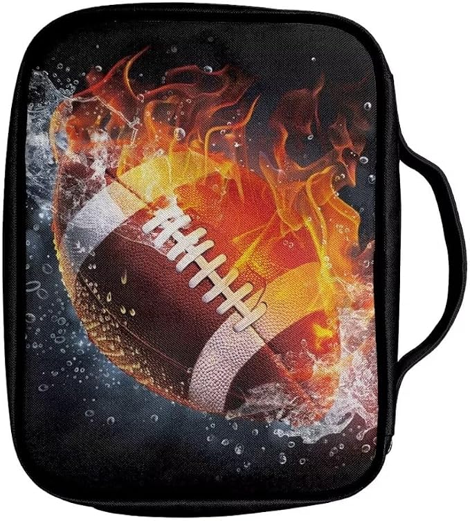 Coldinair Fire Water Football Bible Covers Bag for Men,Carrying Book Case Church Bag Bible Holder for Teens with Handle and Zippered Pocket