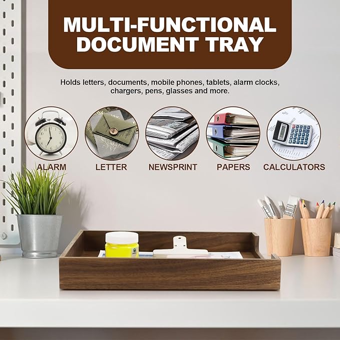 MultiBey 4PCS Walnut Wood Office Supplies Set, North America Black Walnut Lettle Tray and Tape Dispenser Organizer Wood Desk Accessories Sticky Notes Memo Pad Holder and Pencil Holder