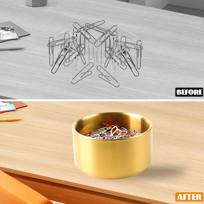 Paper Clip Holder Gold Paperclip Holders for Desk Metal Binder Clip Holder Bowls Paper Clip Dispenser Organizer for Holding Small Parts Office Accessories Space-Saving Desktop Organizer