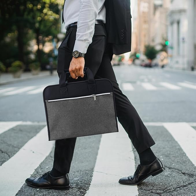 Portable Briefcase with Handle, Waterproof Oxford Laptop Bag, File Storage for School Office Business, 14.96*14.41*3.54in (Grey)