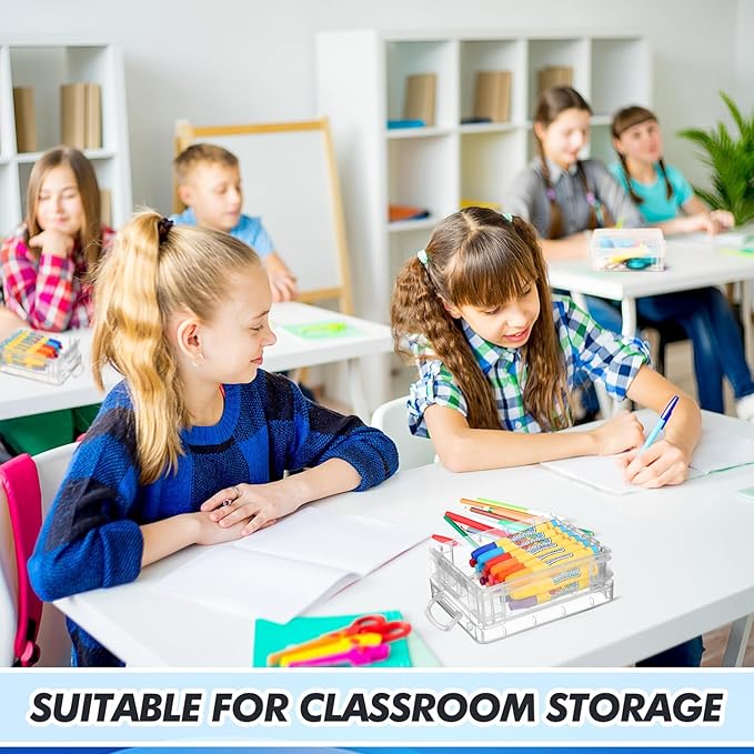 Suzile 25 Pcs Plastic Crayon Boxes with Snap Lids Crayon Storage Organizer Stackable Crayon Container Bulk Crayon Case for Pen Pencil Crafts Classroom Supplies (Clear)