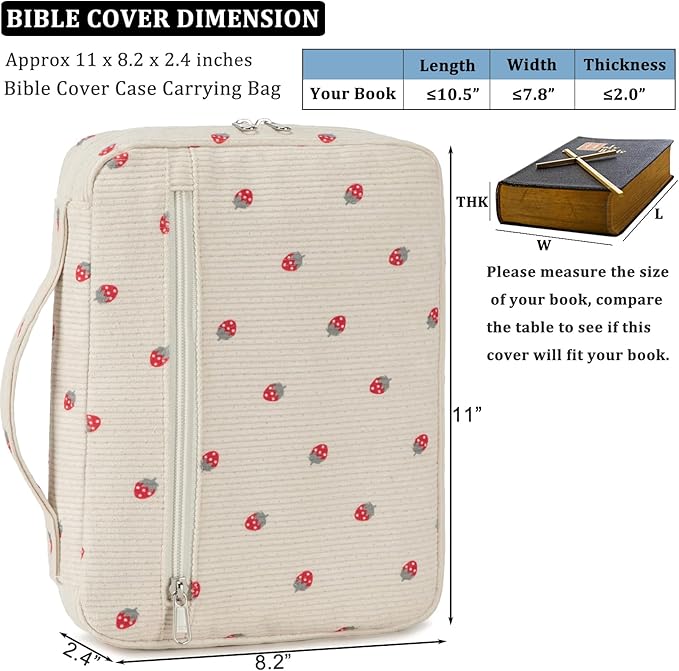 JIANYA Bible Cover Case for Women, Strawberry Bible Carrying Case Bible Carrier Bag for Girls with Handle and Zipper Pocket