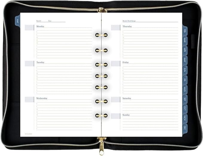AT-A-GLANCE Faux Leather Fashion Starter Set, Undated, 7-Ring, 5-1/2" x 8-1/2", Desk Size, Black and Cream (DR1113-040)