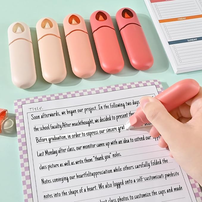 Temiary 12Pcs Cute White Smooth Pull Out Tape, Easy to Use White Correction Pens, 1/5 x 236in Smooth Writing & Aesthetic Office School Supplies (Pink)