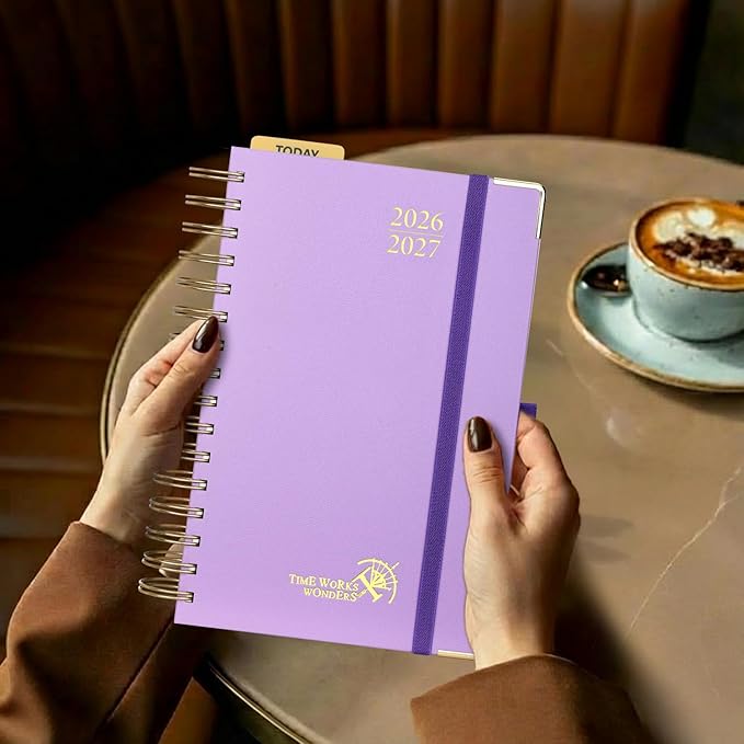 POPRUN 2026-2027 Daily Planner One Page Per Day, 5.75" x 8.5", Academic Daily Calendar Book with July 2026 to June 2027, Hardcover Appointment Book with Hourly Time Slots, Spiral Bound, Monthly Tabs - Orange