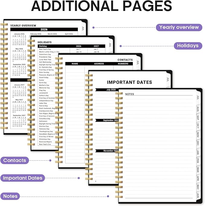 Planner 2026–2027, Weekly & Monthly Academic Organizer for School Year, Jul 2026–Jun 2027, Hardcover Planner with Tabs, Back to School Essential, 6.3" x 8.5", Nocturne Blooms