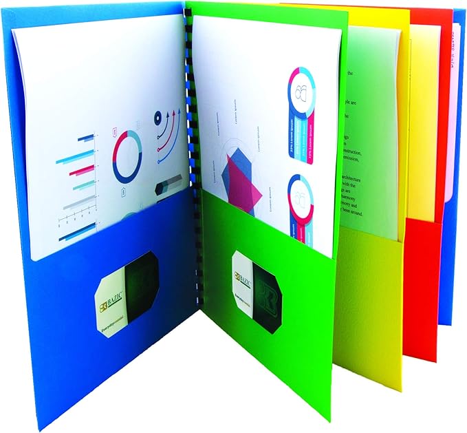 BAZIC Products 8 Pocket Folder Portfolio, Double Loop Wire Binding, Letter Size Paper Organizer for Office, School, Business, Presentations, Projects & Document Storage, 3-Pack