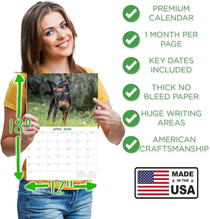 2025 2026 Miniature Pinscher Calendar - Dog Breed Monthly Wall Calendar - 12" x 18" Open - Thick No-Bleed Paper - Giftable - Academic Teacher's Planner Calendar Organizing & Planning - Made in USA