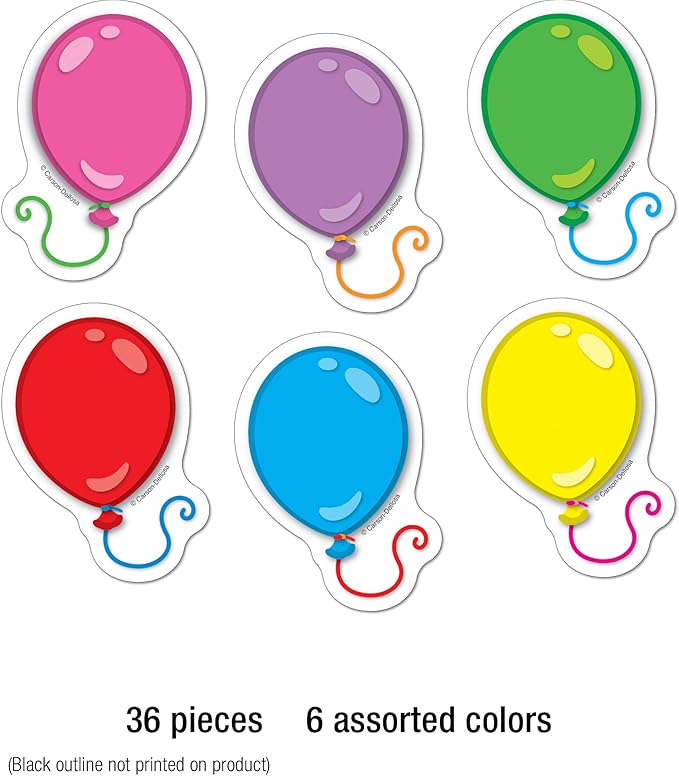 Carson Dellosa 36-Piece Balloon Cutouts, Colorful Cardstock Happy Birthday Bulletin Board Decorations for Party, Name Tags, Labels, and Classroom Decor