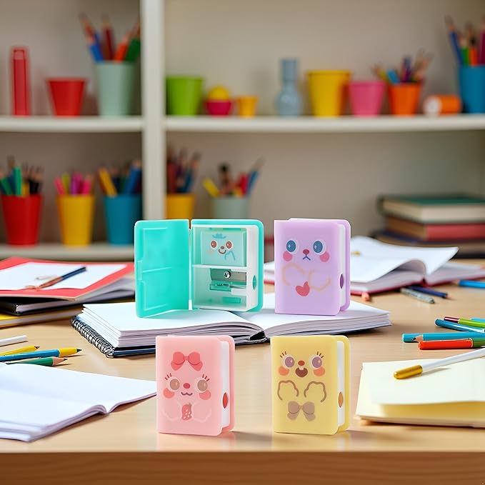 1Pc Multicolor Cute Dual Purpose Book Pencil Sharpener Eraser, Cute Cartoon Student Eraser Pencil Sharpener Writing and Correction Supplies