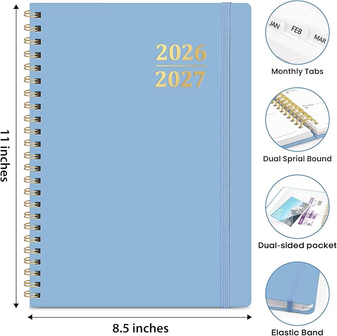 8.5" x 11" Academic Planner 2026-2027, Weekly & Monthly Calendar Planner Book, July 2026 – June 2027, Large Hardcover Organizer with Tabs, Perfect for Teachers, Students, Women & Men – A4, Blue
