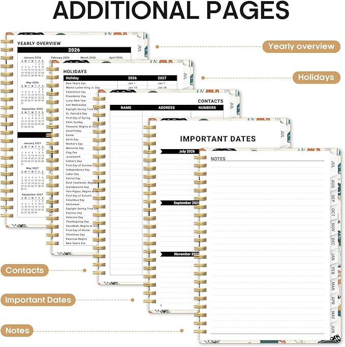 Planner 2026-2027, Academic Year Weekly and Monthly Calender Planner, from Jul 2026 - Jun 2027, Spiral Bound School Planning Book, Perfect for Teacher, Student, Women & Men, A4 (8.5" x 11"), Mushrooms Grove