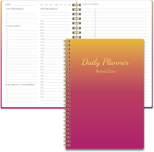 Undated Daily Planner Notebook, 80-Day To Do List Organizer with Hourly Schedule, Day on a Page Agenda Journal for Work, Life Tasks, Women and Men