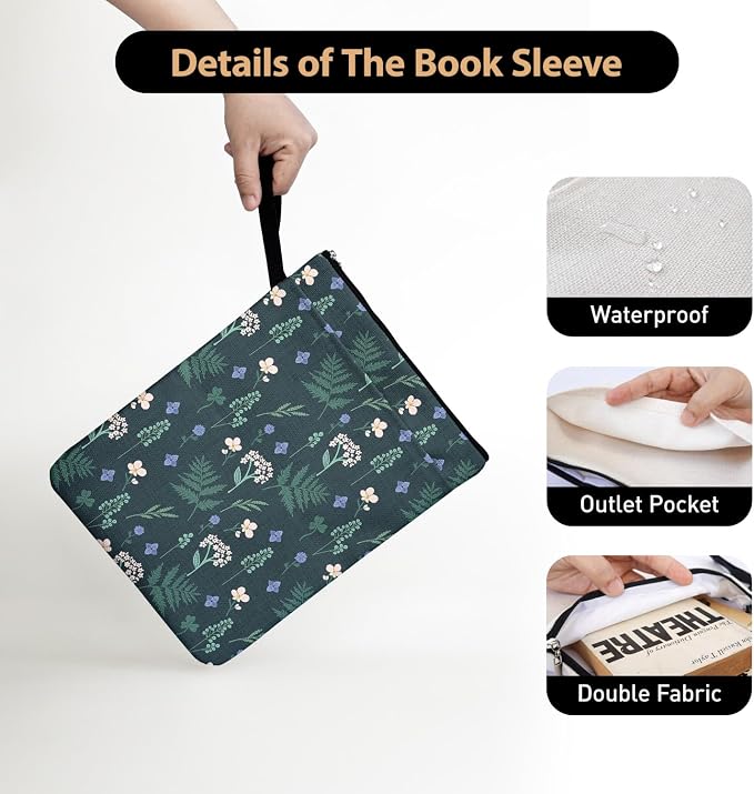 Hydrangea Pattern Book Lovers Gifts Book Sleeve for Women Daughter Sisters Grandma Mom Wife Readers Librarian with Zipper & Front Pocket Waterproof BookCover Case Book Club Gifts Book Accessories