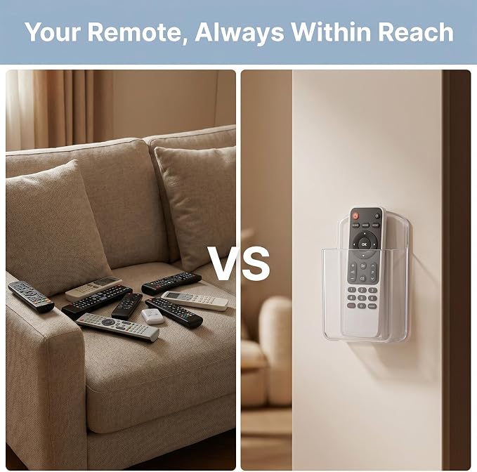 2 PCS Remote Control Holder Wall Mount, TV Remote Control Holder, Self Adhesive Pen Holder Organizers and Accessories for Home Office School (4, Clear-4Pcs)
