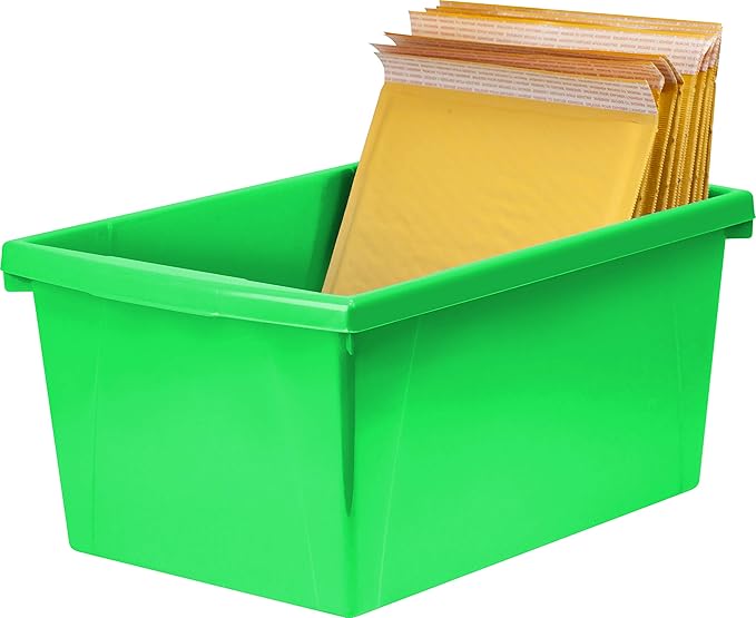 Storex 5.5 Gallon Storage Bin – Plastic Classroom Organizer for Books and Supplies, Green, 1-Pack (61485C06C)