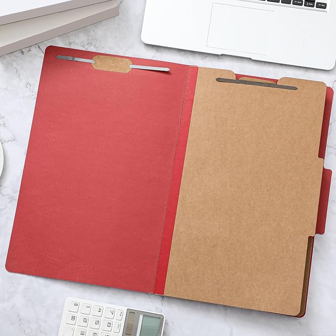 AmazingSpark 12 Pcs Legal Size Classification Folders Bulk 2 Divider Pressboard File Folder with Expansion 2 Prongs Fastener Heavy Duty Office File Organizer for School Hospitals Home(Dark Red)