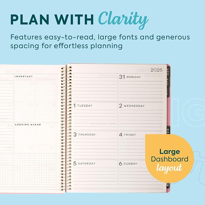 GO BIG Large-Print Planner April 2026–June 2027, 15-Month Twin-Loop-Bound Agenda Planner, Big Size, 8.5" x 11", Easy-to-Read Large Dashboard Layout, Bold Pink Cover