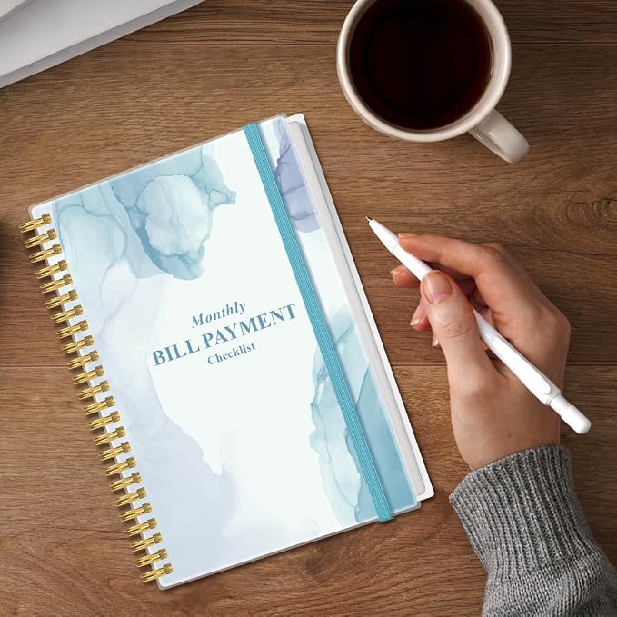 Monthly Bill Organizer - Monthly Bill Payment for Personal Budgeting Financial, Payments Checklist Organizer, 5.8" x 8.5", Blue Watercolor