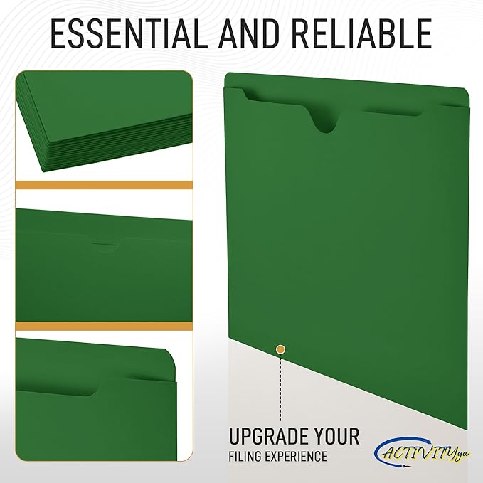Green File Jackets, Flat-No Expansion, Letter Size, Reinforced Straight-Cut Tab, 10 Pack