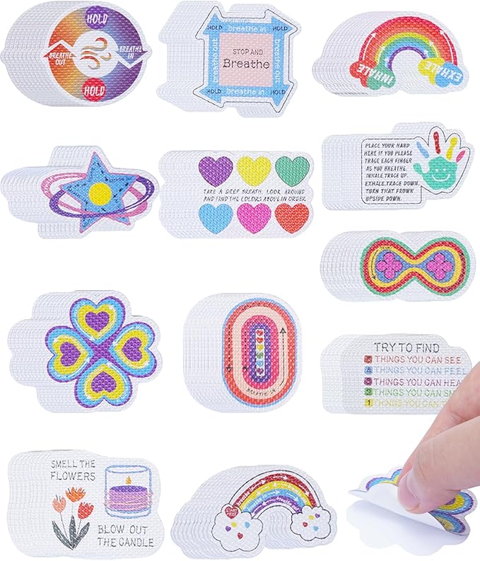 UCEC 120Pcs Calm Strips for Anxiety Sensory Stickers, Diamonds Textured Sensory Strips 12 Patterns Tactile Fidget Tool for Teens & Adults