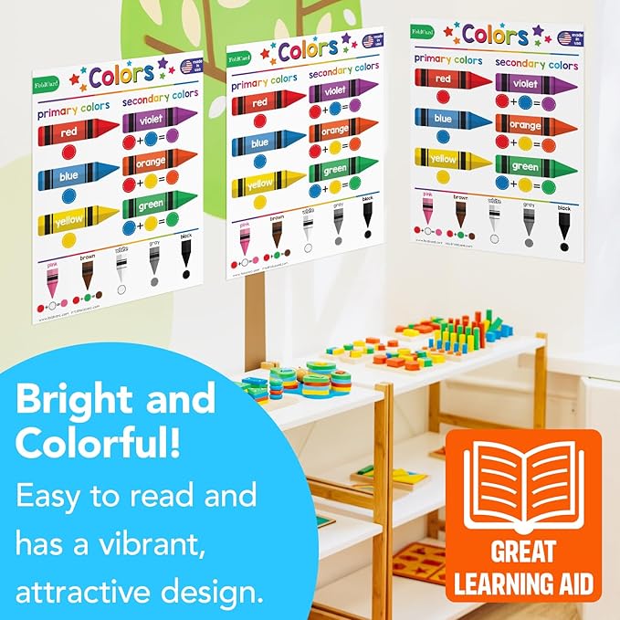 Colors Chart for Preschool to Grade 1 Kids – Bright and Colorful Educational Visual/Learning Aid Poster Decoration for Classroom or Homeschool | Glossy Durable Cardstock | 8.5" x 11" | 5 per Pack