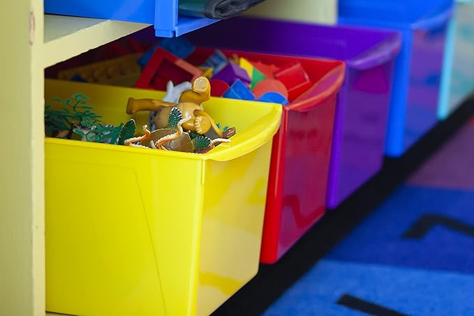 Storex Extra-Large Book Bin, Interlocking Plastic Organizer for Home, Office and Classroom, Yellow, 6-Pack (71132U06C)