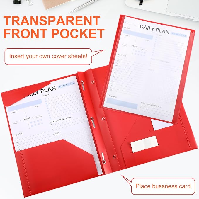 Tenceur 72 Pack Plastic Folders with 3 Prongs Bulk Heavy Duty Folders with Clear Front Pockets and Card Slots with Fasteners Fit Letter-Size Papers for Work School Office (Mix Colors)