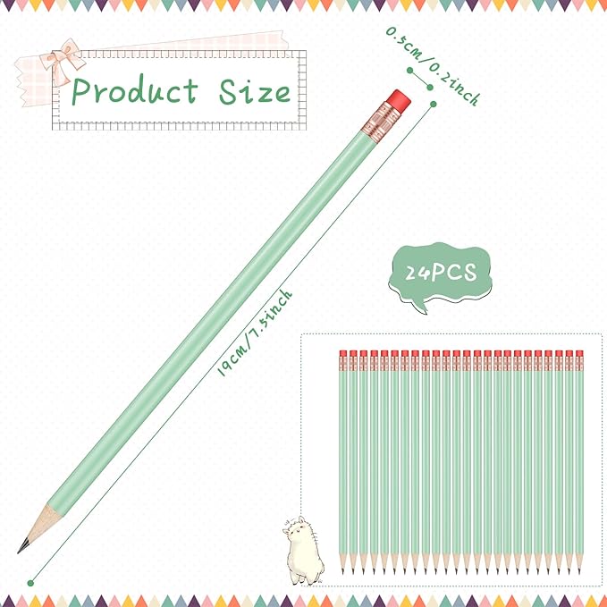 Outus 24 Pieces Round Pencils HB Graphite Pencils Wood Pencils with Eraser Cute Pencil Pack for School Drawing Sketching Wedding Office Supplies(Sage Green)