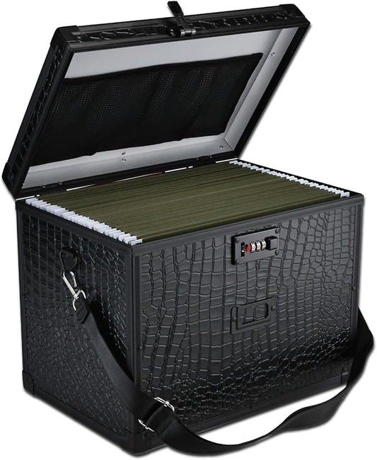 File Storage Cabinet File Organizer Document Organizer File Box in Office and Home with Combination Lock with 20 Letter Size Hanging Files (Aligator Black)