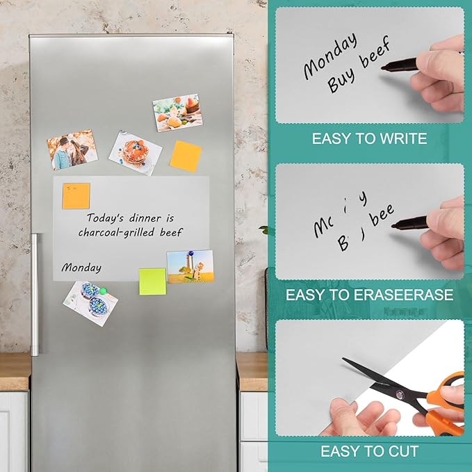 PATIKIL Magnetic Dry Erase Board Sheet for Fridge, 3 Pcs 12 x 8 Inch Erasable Refrigerator Whiteboard for Kitchen for Home Kitchen Organizer Planner Office Storage, Silver (0.6mm)